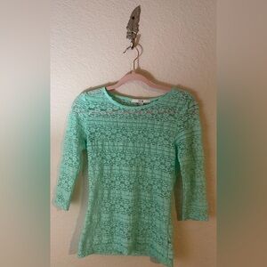 Forever 21 Mint 3/4 Sleeve Lace Blouse